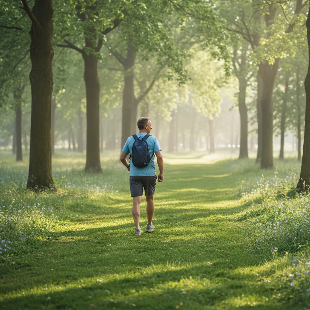 Anonieme actieve man in park, prostaatgezondheid mannen boven 50